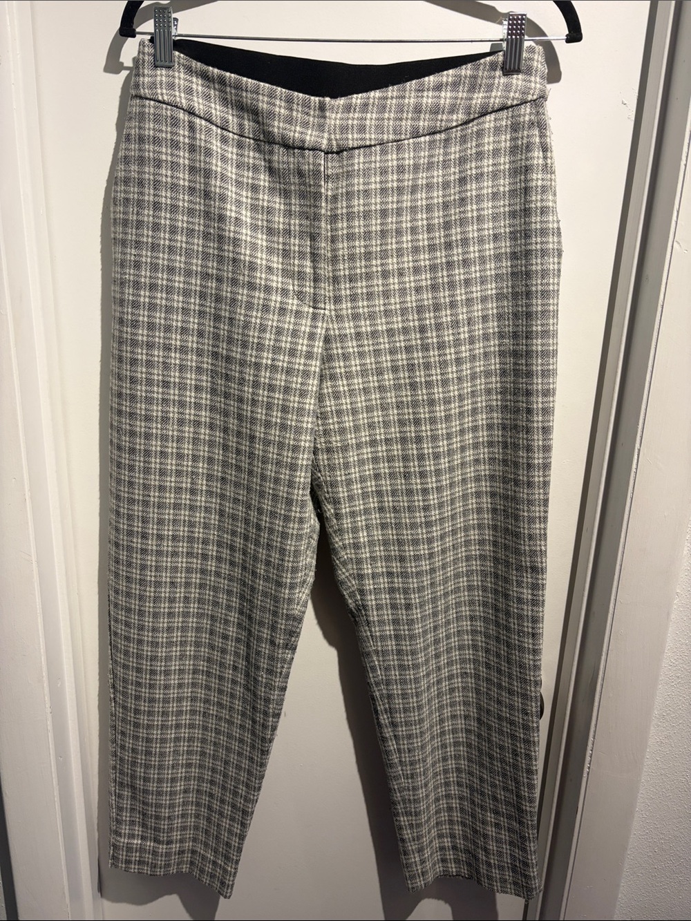 bebe Gray Plaid Straight-Leg Trousers